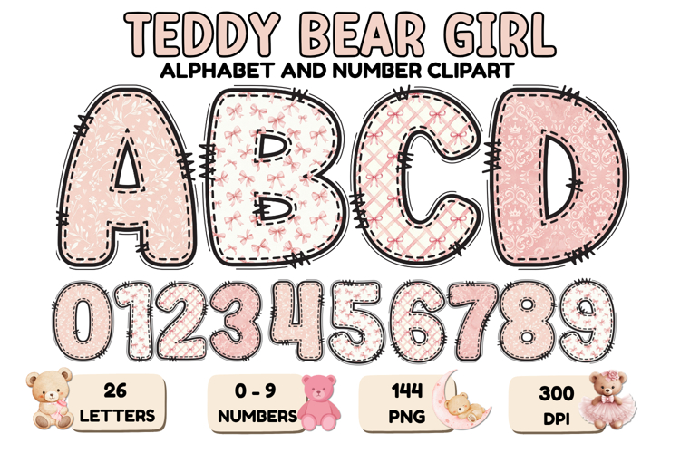 Teddy Bear Girl Alphabet PNG - Letters & Number 300 DPI