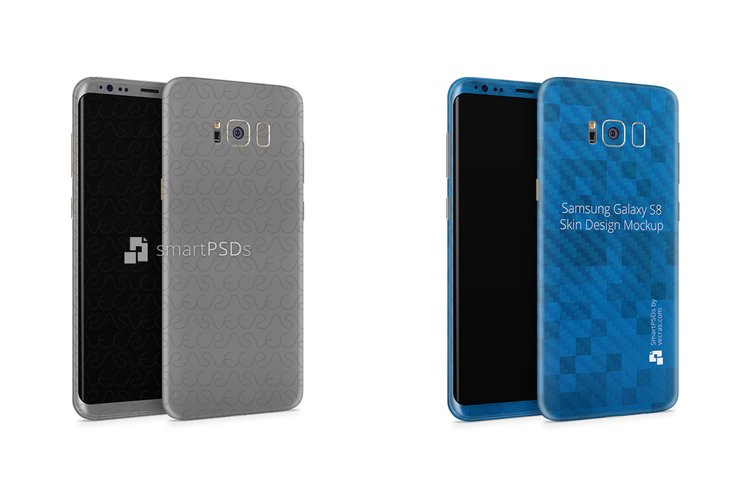 Samsung Galaxy S8-S8 Plus Vinyl Skin Design Mockup 2017 (Front-Back Angled)