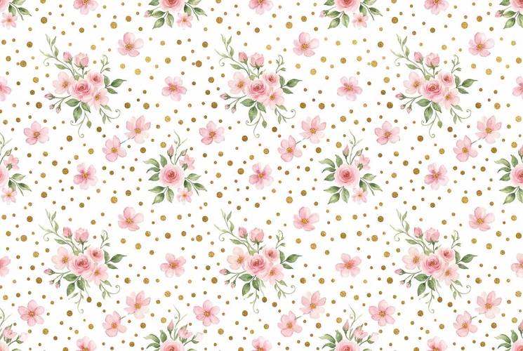 watercolor gold dots and flowers pattern