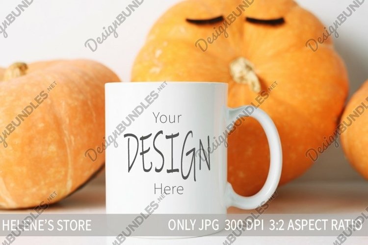 White coffee mug fall mockup