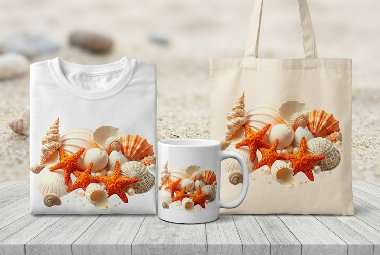 Seashells and Starfish PNG Beach Summer Clipart Design