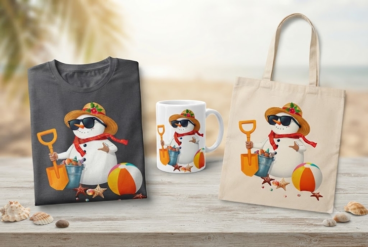 Summer Beach Snowman PNG Funny Tropical Vacation Clipart