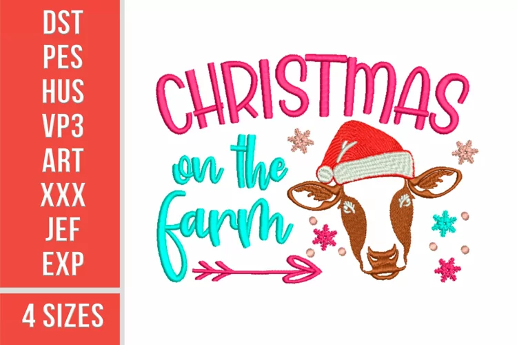 Christmas on the farm, Embroidery design, 4 sizes