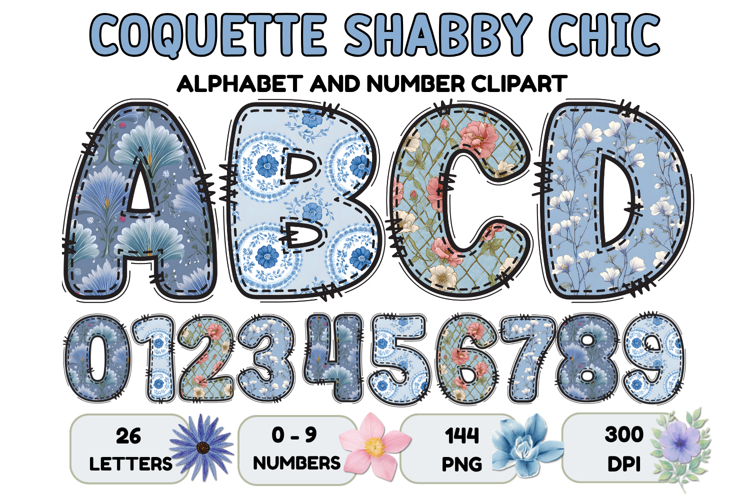 Coquette Shabby Chic Alphabet PNG Letters & Numbers 300DPI