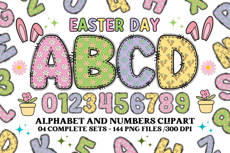 Easter Day Alphabet png clipart, easter day letters doodle