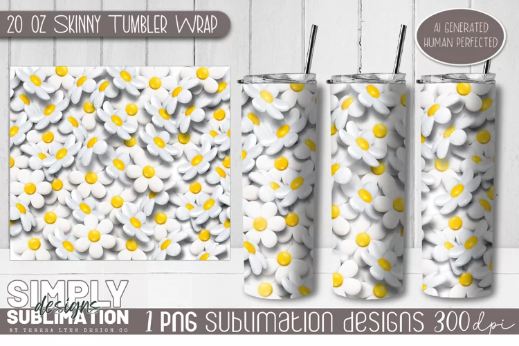 3D Kids Seamless Sublimation Skinny Tumbler Wrap| 20oz | Png