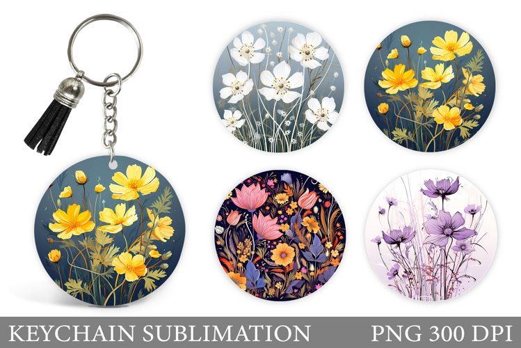 Flowers Keychain Sublimation. Wildflowers Keychain Design example image 1