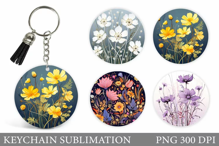 Flowers Keychain Sublimation. Wildflowers Keychain Design
