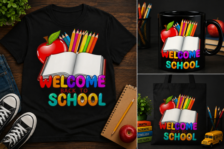 Welcome Back to School PNG, Colorful Teacher Apple Design