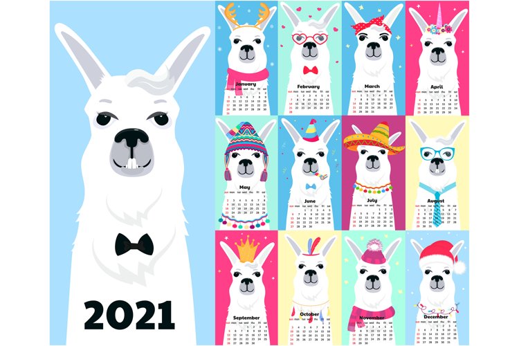 Llama. Calendar for 2020 and 2021, planner, to do list example image 1