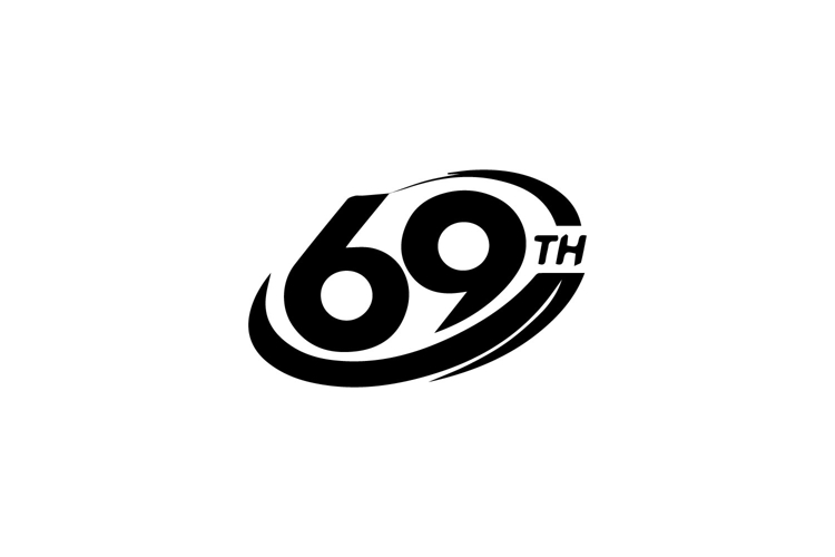 69th Anniversary Logo with Swoosh Circle Design