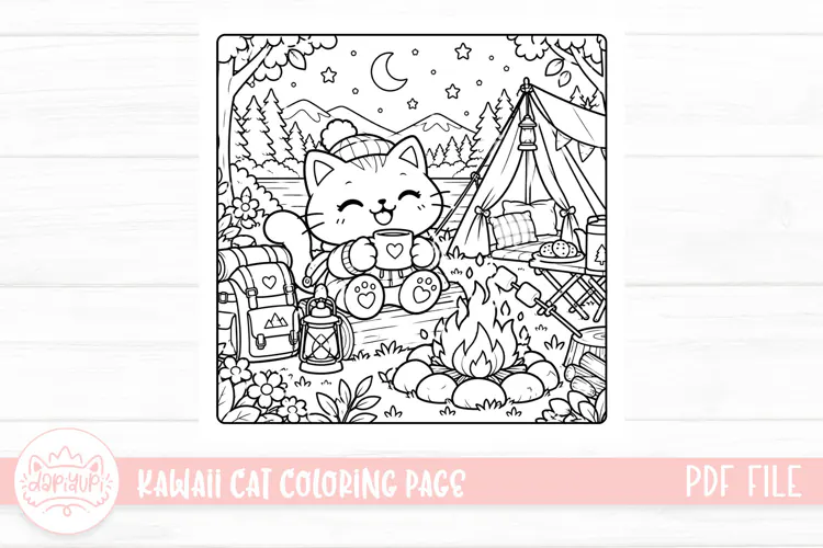 Cute Kawaii Cat Coloring Book
