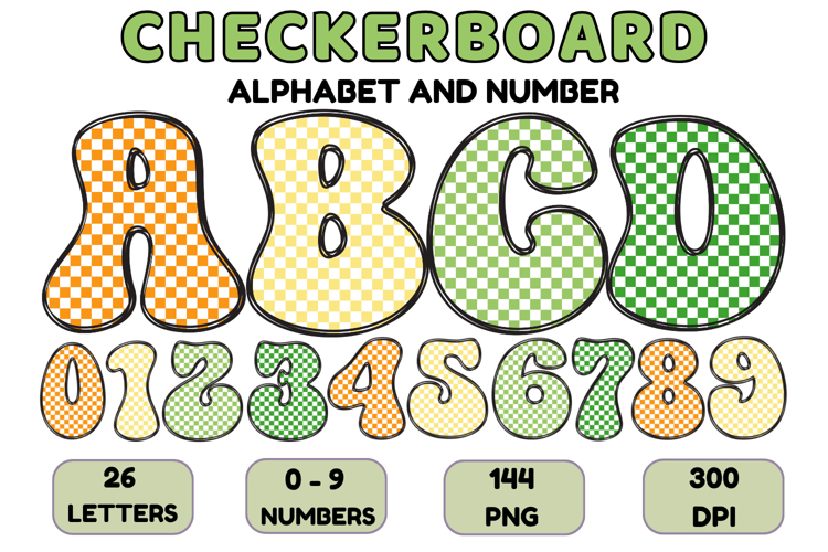 Checkerboard Alphabet Letters & Numbers Clipart PNG 300DPI
