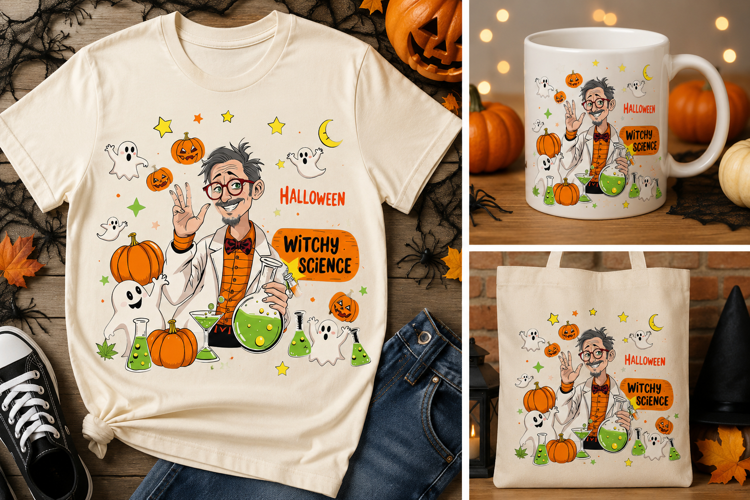 Halloween Mad Scientist PNG | Witchy Science Ghosts & Pumpki