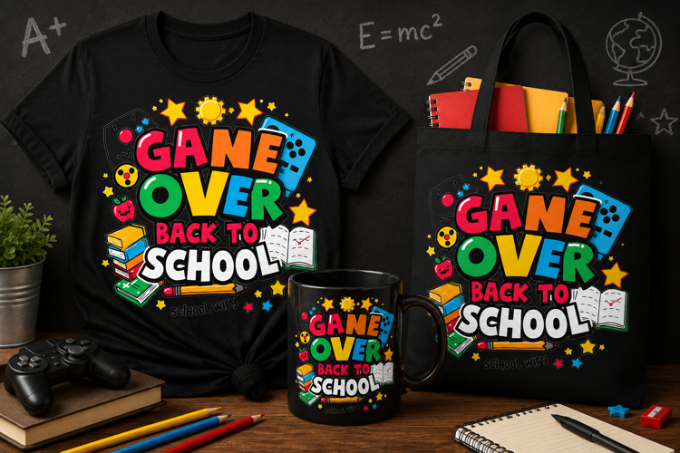 Game Over Back to School PNG, Gamer Classroom Design