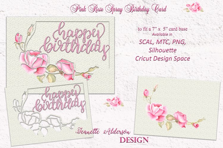 Pink Rose spray Happy Birthday card cutting file example image 1