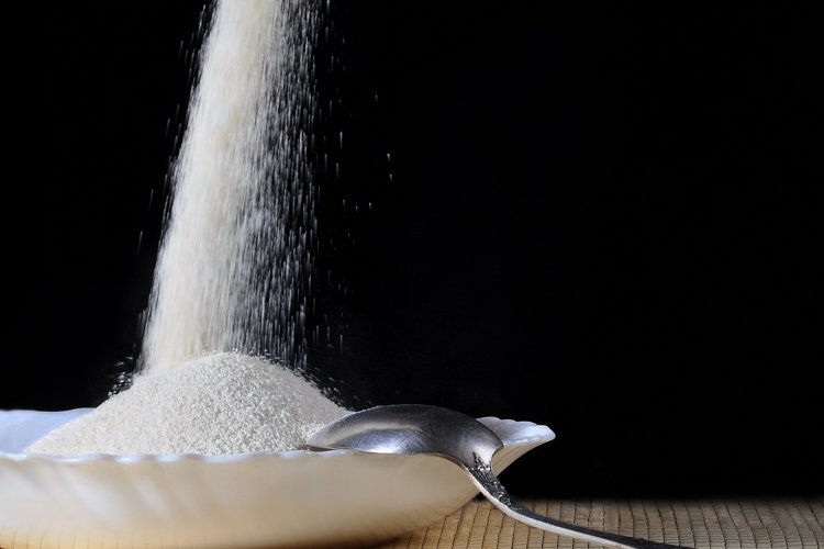 Grains, sugar, salt, plate, spoon