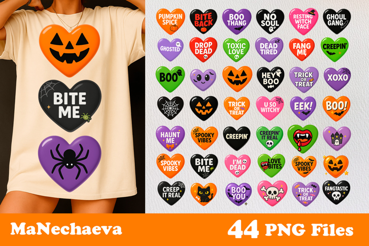 Halloween Candy Heart Clipart Bundle | Cute Glossy Sublimati