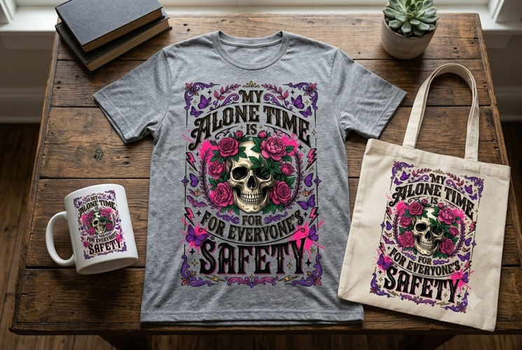 My Alone Time Is for Everyone's Safety Skull PNG Design