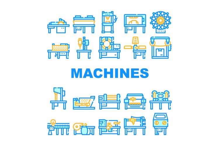 Industrial Machines Collection Icons Set Vector Flat example image 1
