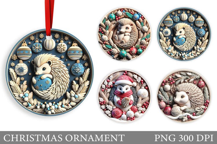 Cute Hedgehog Christmas Ornament. Cute Hedgehog Sublimation example image 1