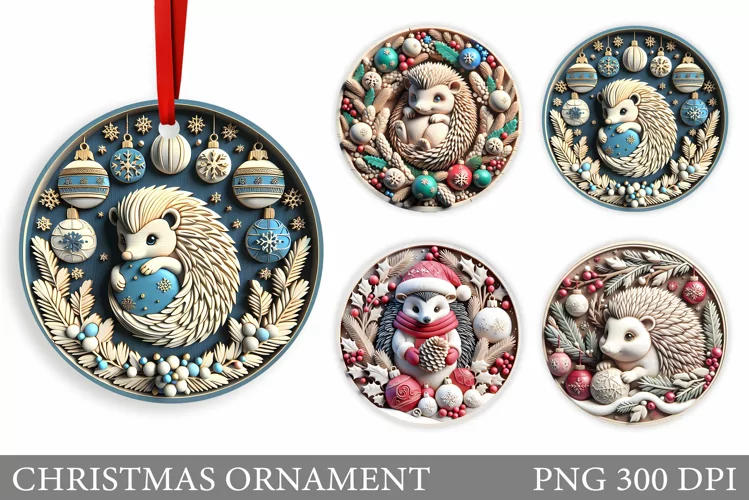 Cute Hedgehog Christmas Ornament. Cute Hedgehog Sublimation