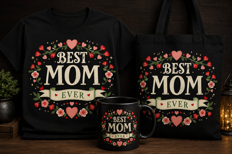 Best Mom Ever PNG | Mother’s Day Floral Heart Design example image 1