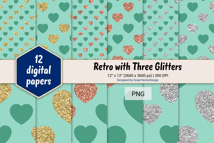 Hearts Retro with Three Glitters Color Combo #46 example image 1