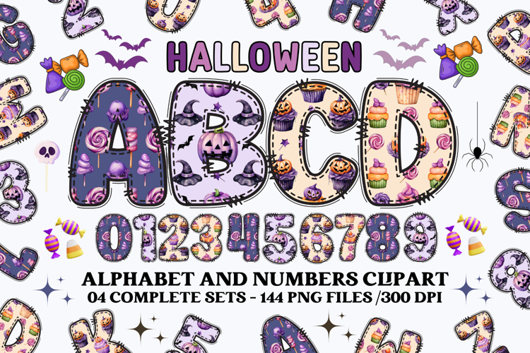 Halloween Alphabet png clipart, halloween letters doodle