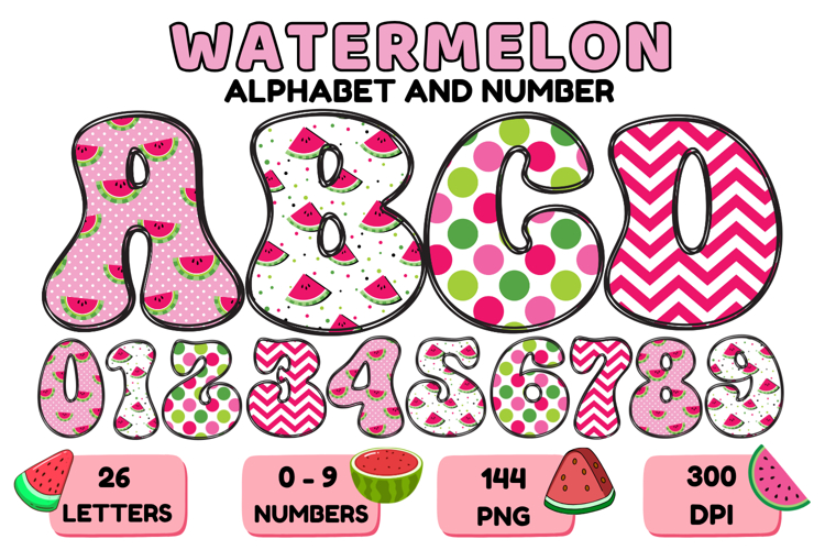 Watermelon Alphabet PNG Cute Summer Letters & Numbers 300DPI