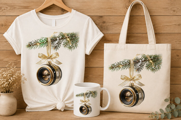 Camera Lens Ornament Christmas Holiday Photography Art PNG example image 1