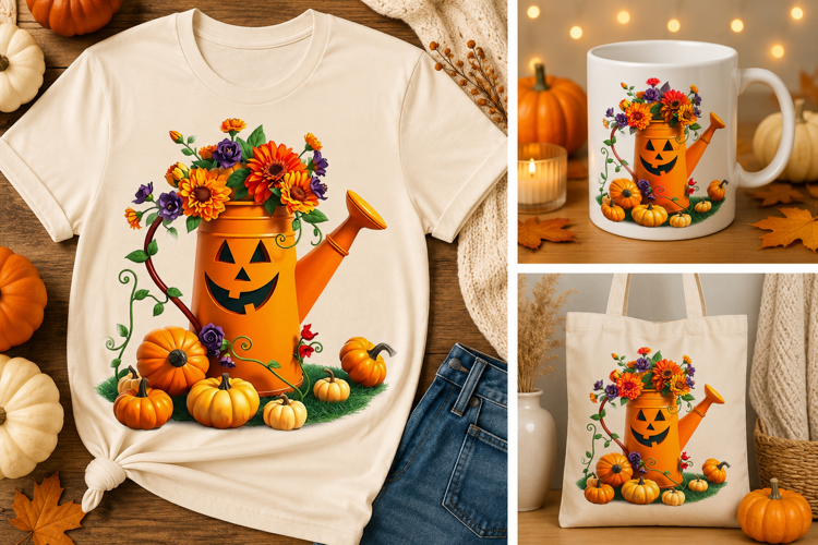 Halloween Pumpkin Watering Can PNG | Fall Floral Garden Desi
