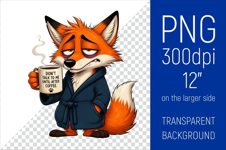 Funny Morning Coffee Fox |Cute Coffee Lover Clipart example image 1