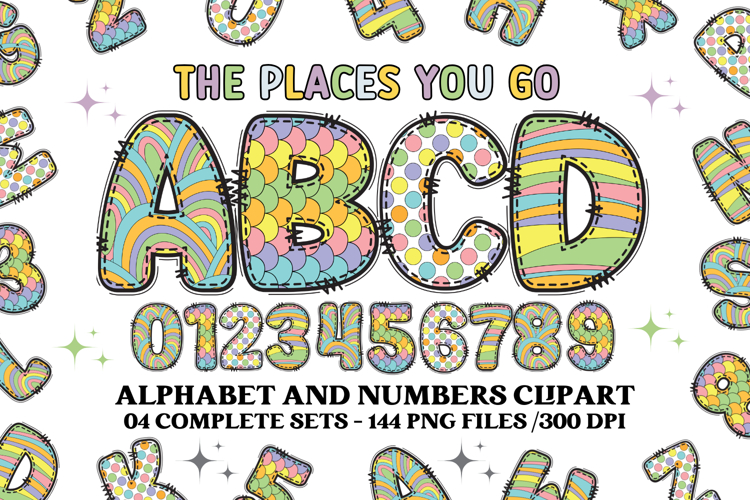 Whimsical Alphabet & Numbers Clipart PNG 300 DPI