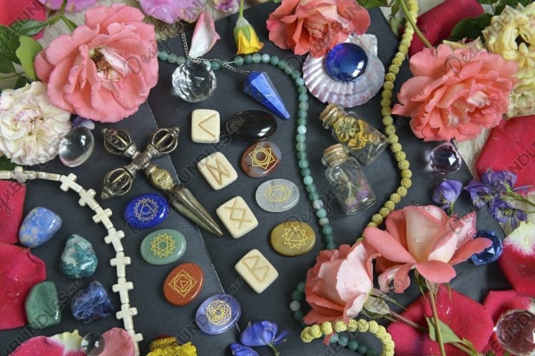 Chakra stones and flowers example image 1