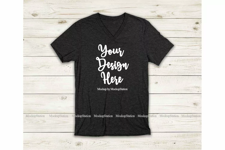 Dark Heather Shirt Mockup, Bella Canvas 3005 V-Neck Tee Mock