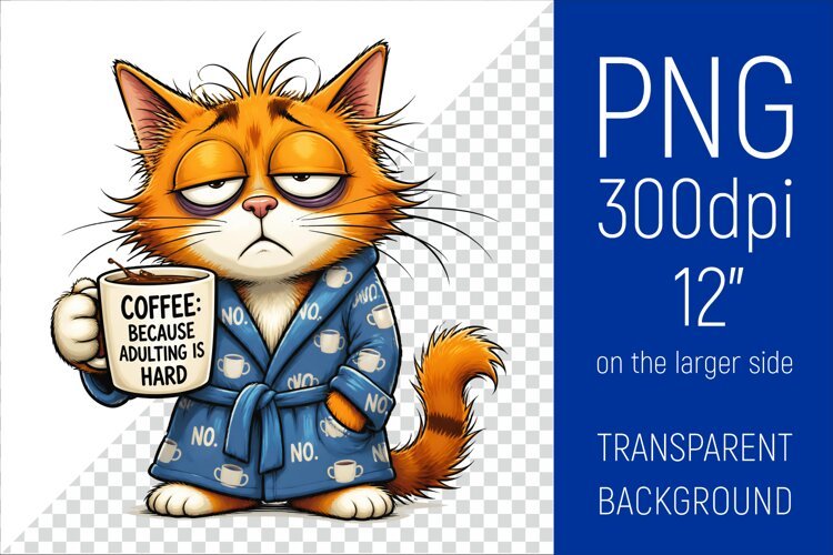 Funny Morning Coffee Cat |Cute Coffee Lover Clipart example image 1