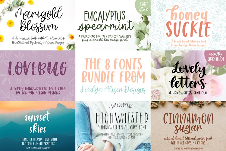 8 Hand Lettered Fonts Bundle, Script Monoline Skinny Sans example image 1