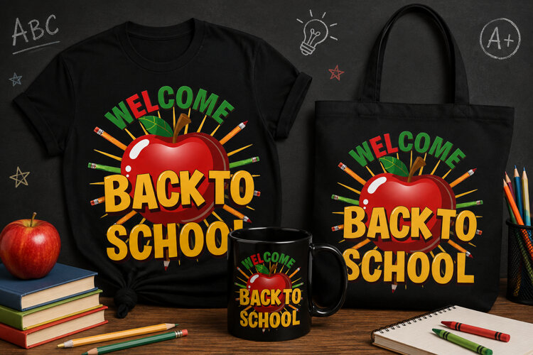 Welcome Back to School PNG, Apple and Pencil Classroom Desig example image 1