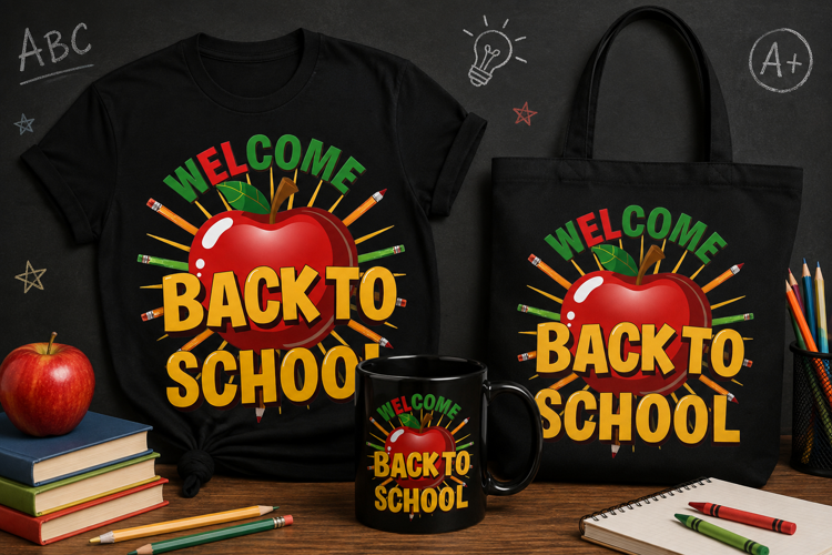 Welcome Back to School PNG, Apple and Pencil Classroom Desig