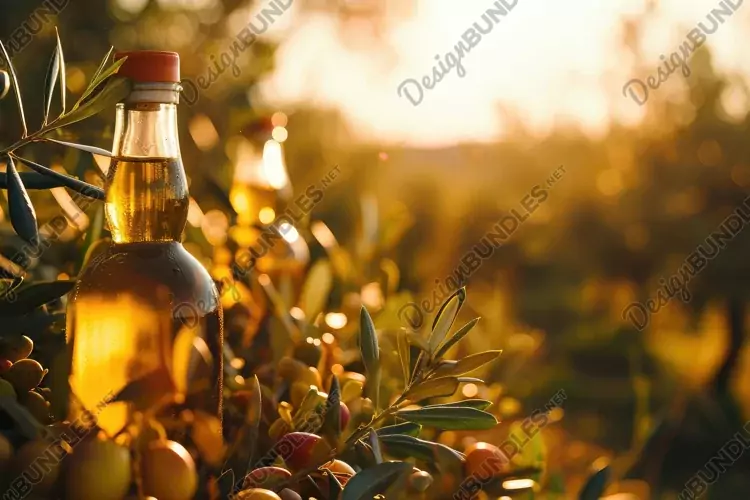 Warm Sunlight on Olive Oil Bottle Wallpaper Background