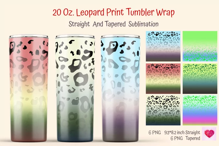 Leopard Print Tumbler Wrap. Skinny Tumbler Ombre Sublimation