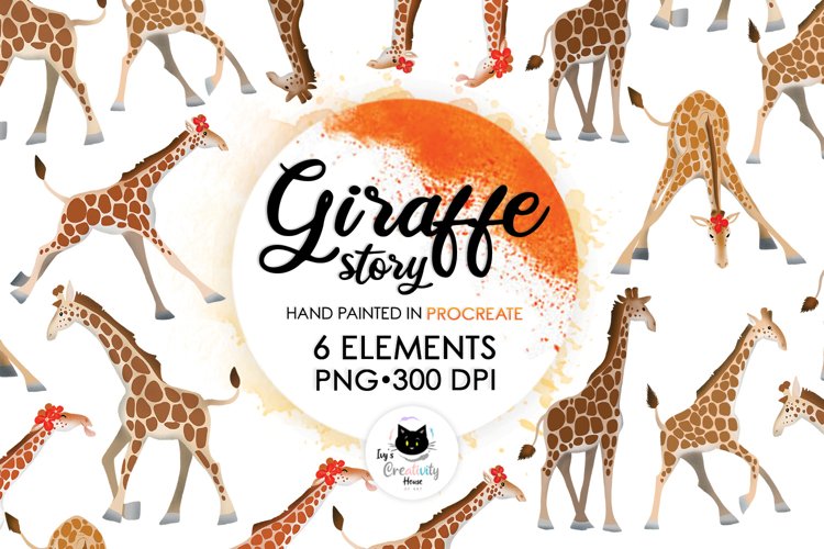 Cute Animal Safari PNG Sublimation Designs | Giraffe Clipart example image 1