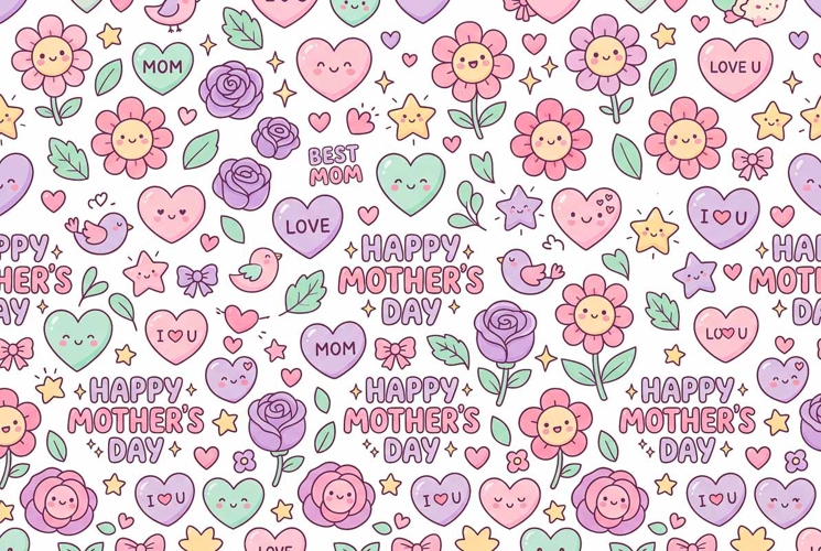 Cute kawaii Mothers Day seamless pattern