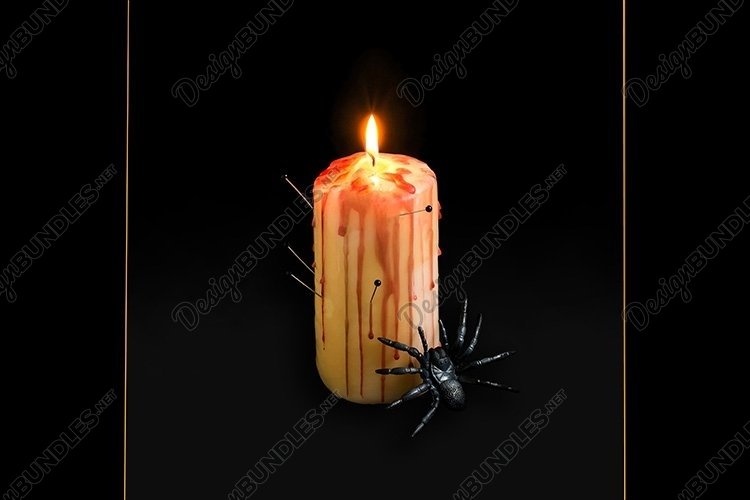 Candle pierced with needles with red drops like blood example image 1