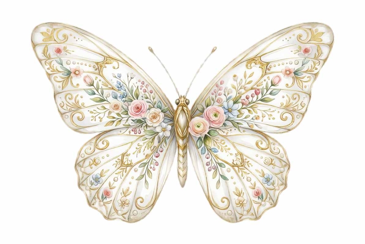 Watercolor elegant butterfly wedding clipart