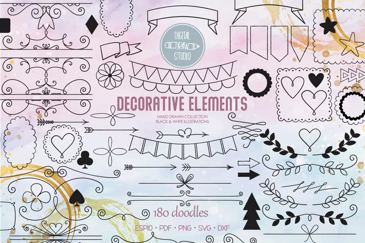 Decorative Elements | Hand Drawn Frames, Dividers, Banners