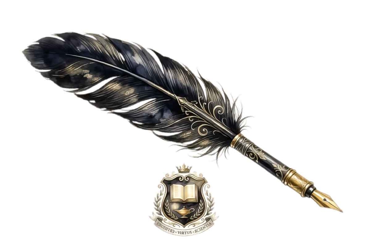 Watercolor Black Feather Quill Pen Clipart