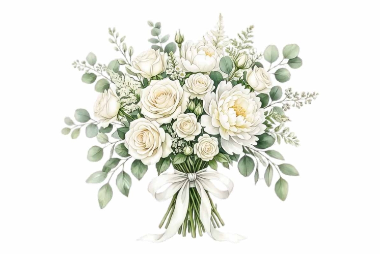 Watercolor elegant bridal bouquet wedding clipart