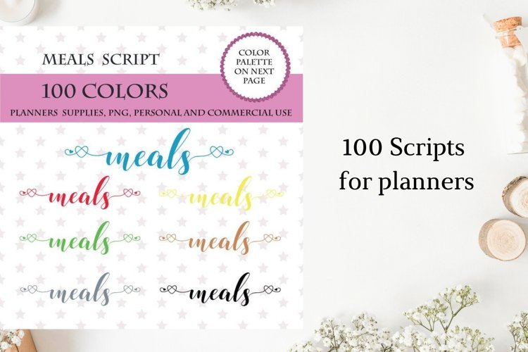 Meals font clipart, Meals Sticker clipart, Cooking planner example image 1